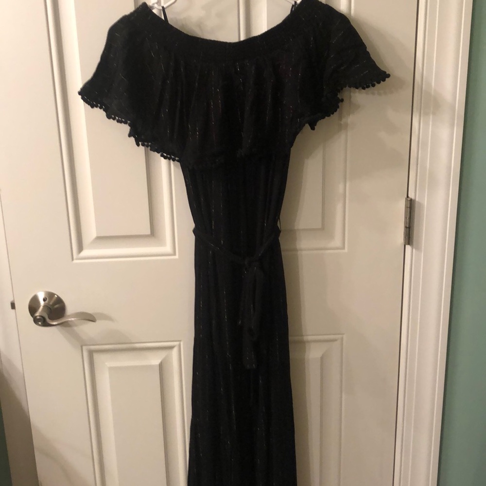 Black off the shoulder dress with gold thread size